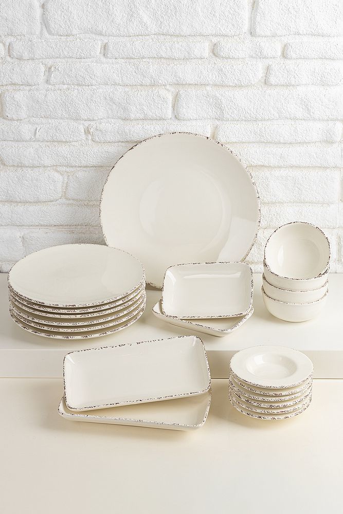 Antiquing Krem 21 Parça Kahvaltı Takımı 6 Kişilik Lüx Seramik