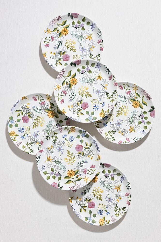 6'lı Pasta Tabağı Flowers Desen Dijital Baskı 20cm Yuvarlak Pasta Tabak Seti