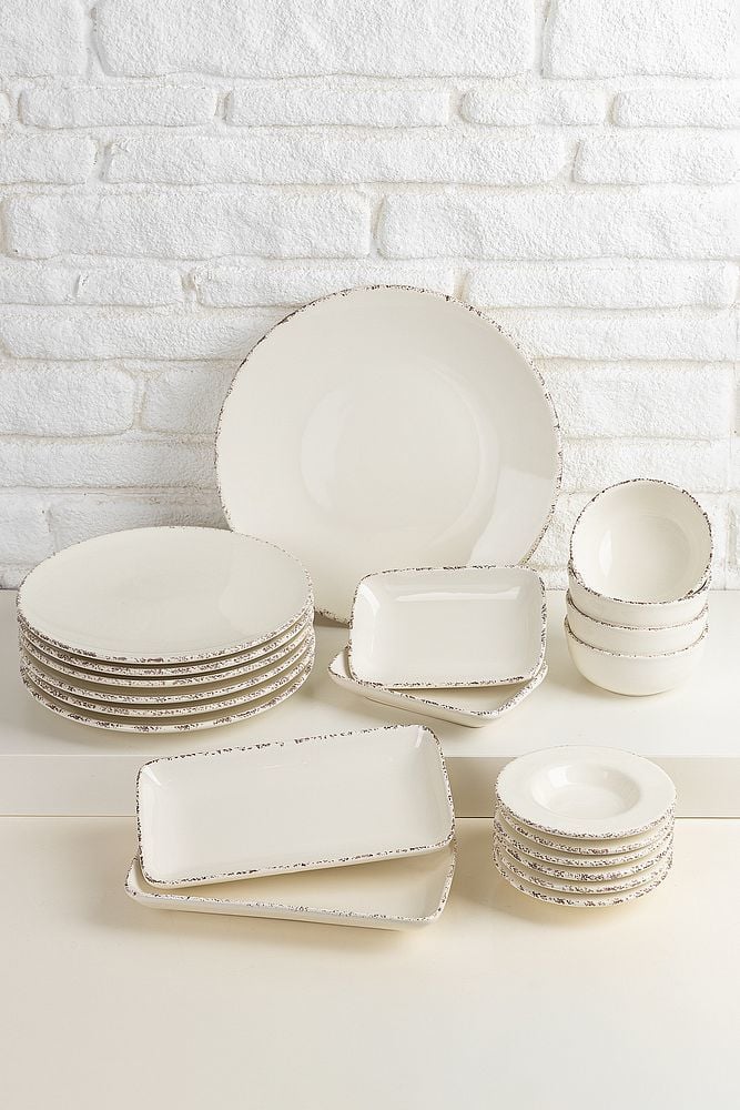 Antiquing Krem 21 Parça Kahvaltı Takımı 6 Kişilik Lüx Seramik
