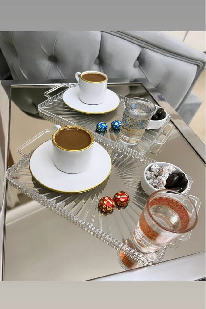 2 Li Şeffaf Sunum Tepsisi Kristal Kahve Sunum Tepsisi