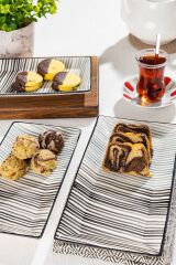3'lü Sunum Tabağı Modern Desen Handmade 2 Boy Kayık Tabak Seti