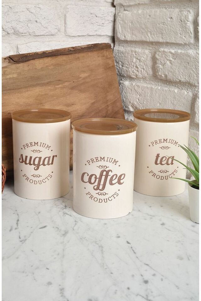 Premium 3'lü Çay Kahve Şeker Saklama Kabı Kavanoz