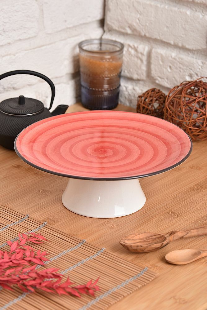 25 Cm Ayaklı Servis Sunum Tabağı Yeşil kırmızı - Tek Ebat
