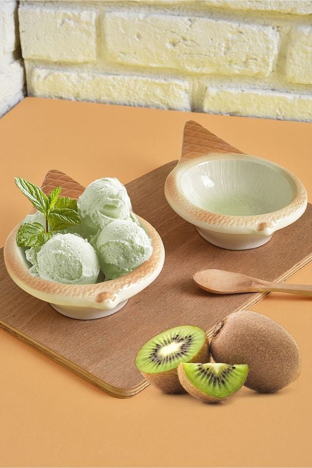 Dondurma Kasesi 2'li Dondurma Külahı Desenli Limon yeşil - Tek Ebat