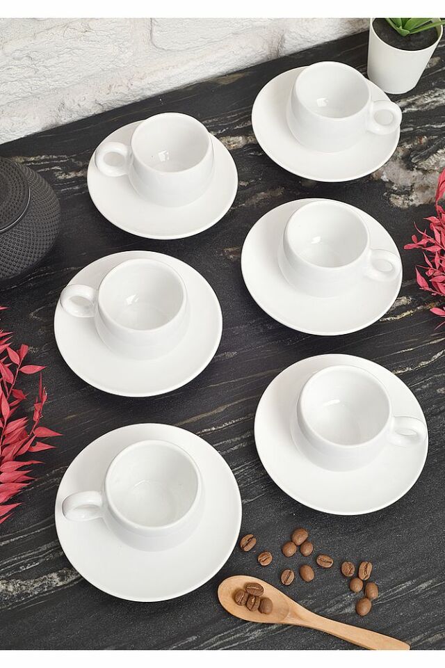 12 Parça Fincan Takımı | 6 Kişilik Fincan Seti | Beyaz Tombul Model beyaz - Tek Ebat
