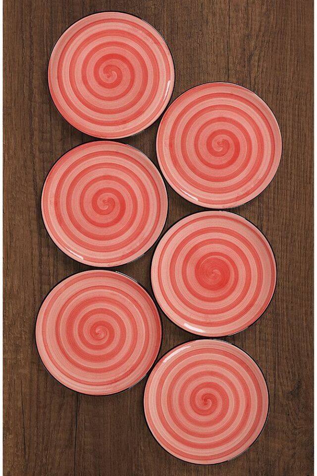 Gusto 6'Lı Pasta Tabak seti 19cm HandMade Pasta Tabağı kırmızı - Tek Ebat