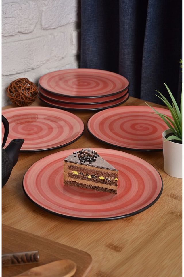 Gusto 6'Lı Pasta Tabak seti 19cm HandMade Pasta Tabağı kırmızı - Tek Ebat
