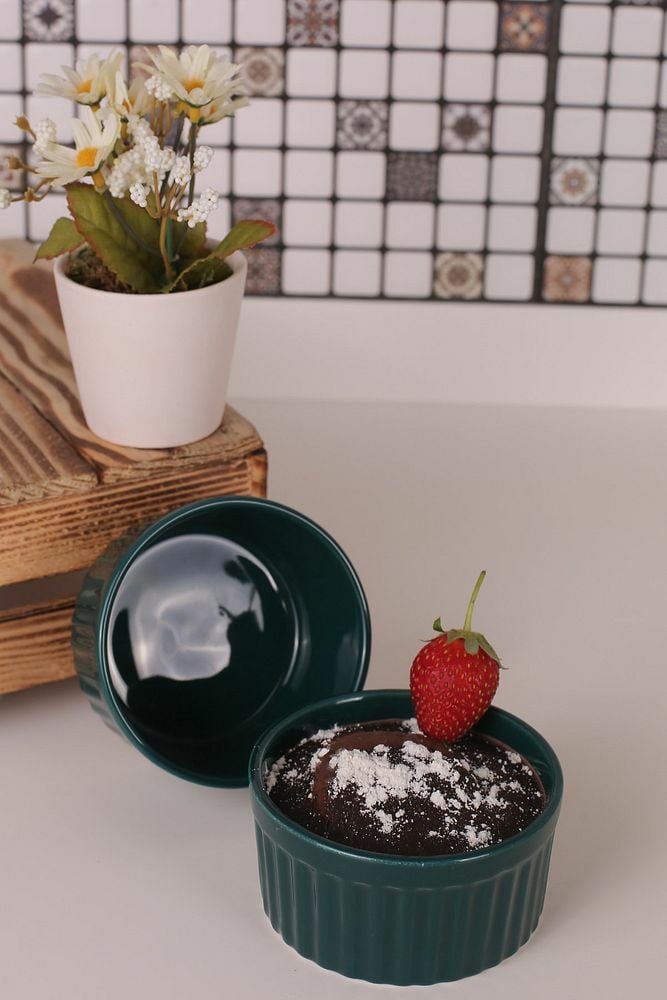 2 Li Yeşil Sufle Kabı Fırın Kabları (10X5CM) yeşil - Tek Ebat
