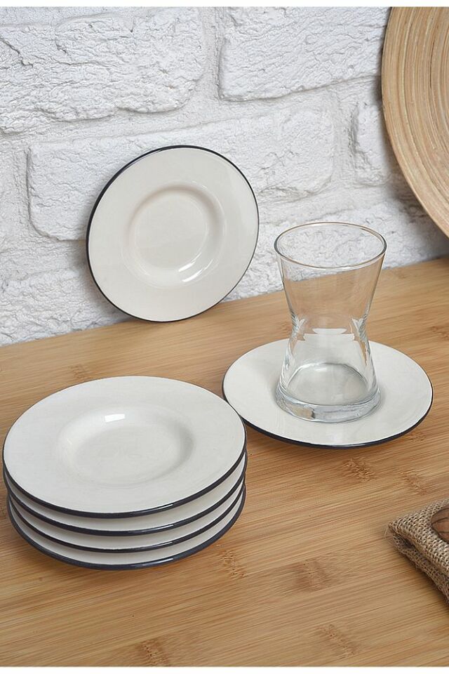 6'lı Çay Tabak Seti Siyah Şeritli 11.5cm
