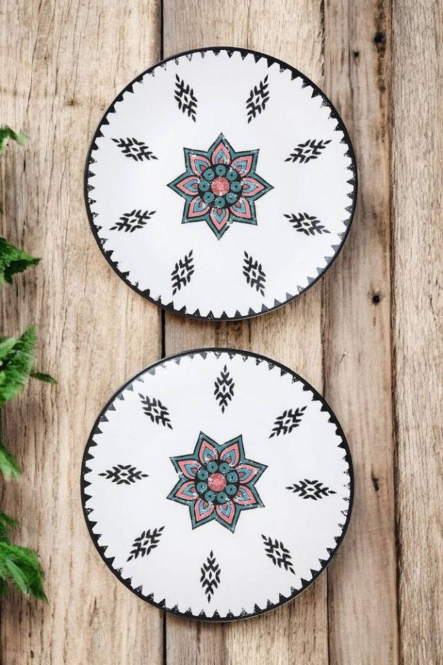 6 Kişilik Etnik Çiçek Motifli 21 Parça Dijital Baskı Seramik Kahvaltı Takımı