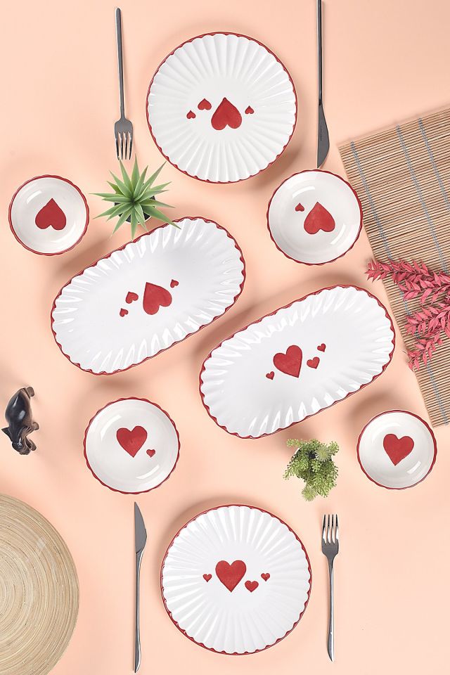 2 Kişilik Love Serisi Kahvaltı Takımı 8 Parça Kalp Desenli