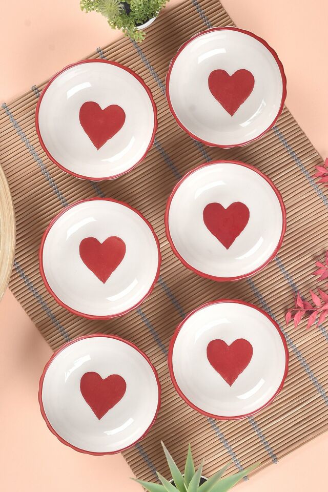6 Adet Love Serisi Çerezlik & Kahvaltılık Kase 11cm Kalp Desen